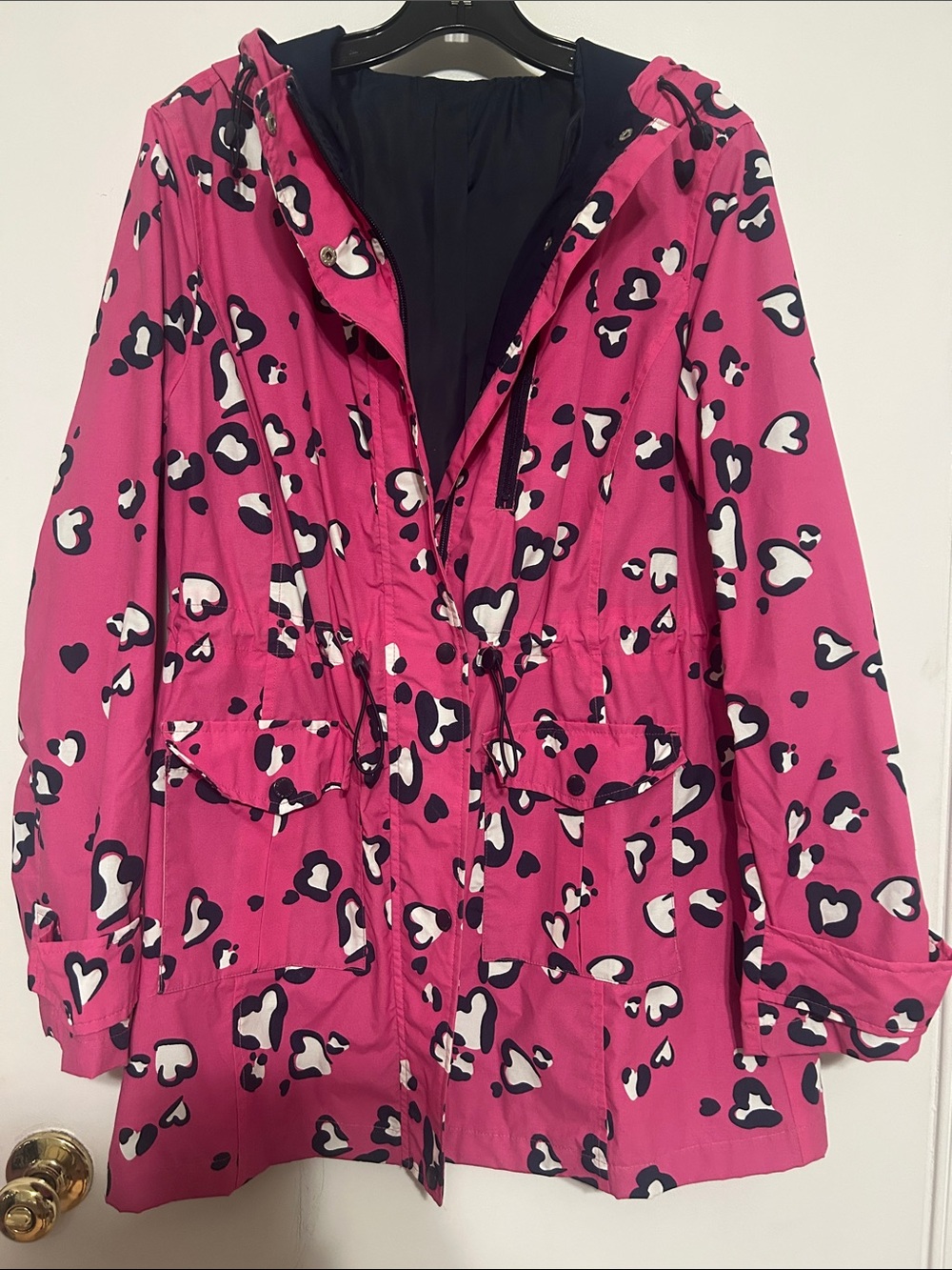 crown & ivy Hot Pink Hooded Anorak with Black & White Heart Print